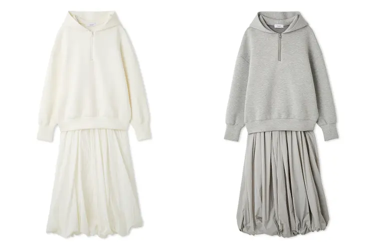 ダンボールフーディ×スカートセット ホワイト、グレー