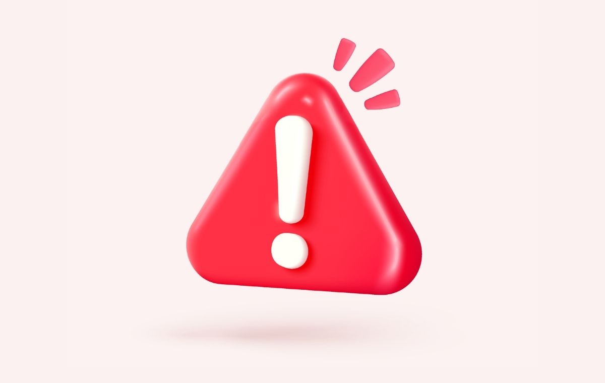 赤い三角の中に白いビックリマークが書かれた注意のイメージ3d画像