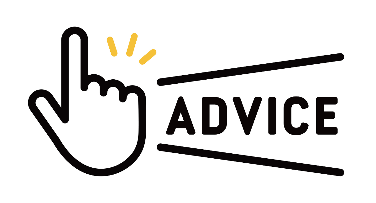 アドバイスという文字と人差し指を立てた手が描かれたイラスト