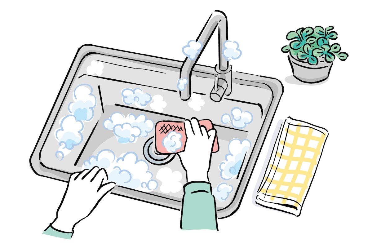 シンクを掃除しているイラスト