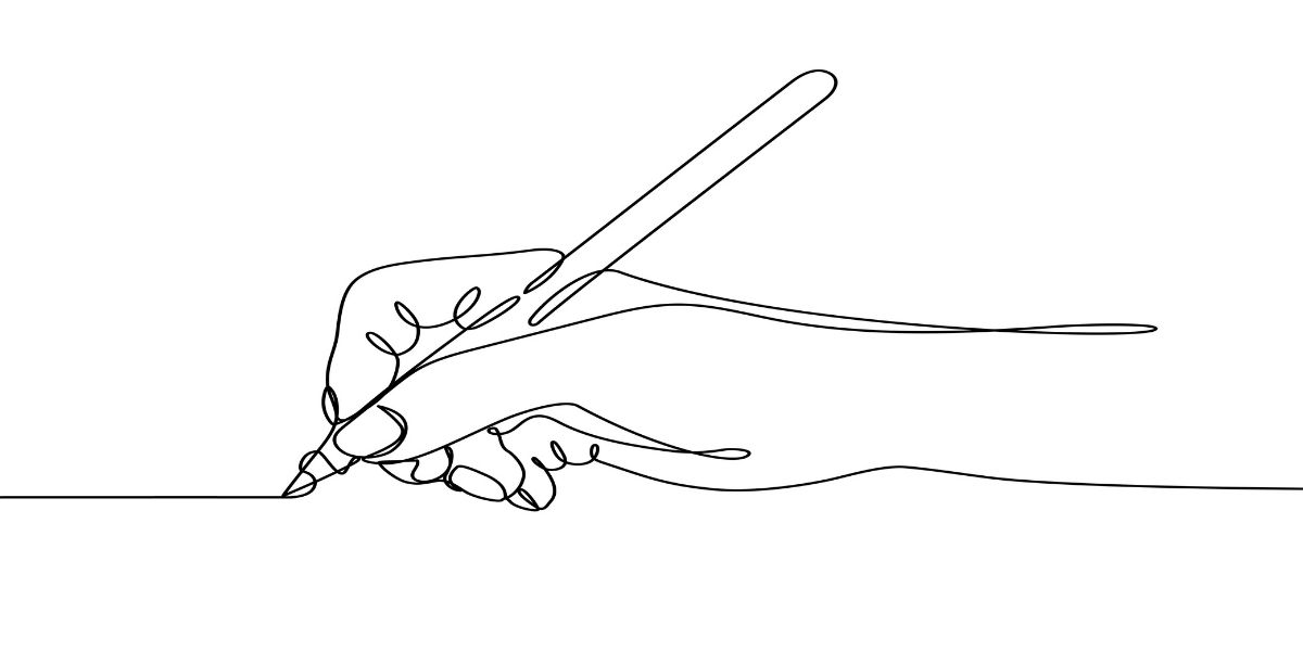 ペンを持った手を人筆書きしたイラスト