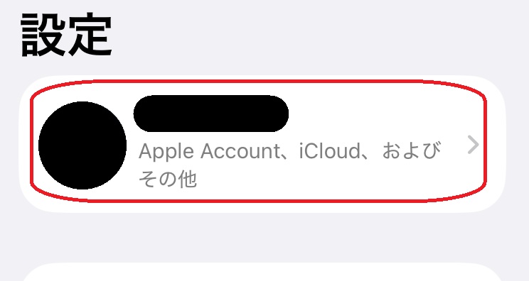 iPhone設定アプリ　ユーザー名選択画面
