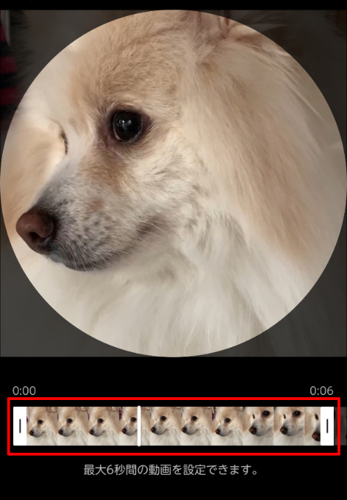 LINEのプロフィール画像設定　動画尺調整の画面