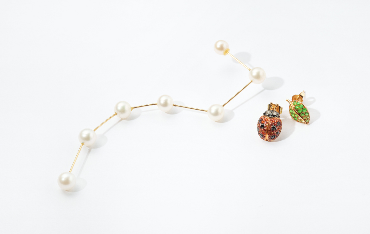 北斗七星のピアスとてんとう虫のピアスの写真