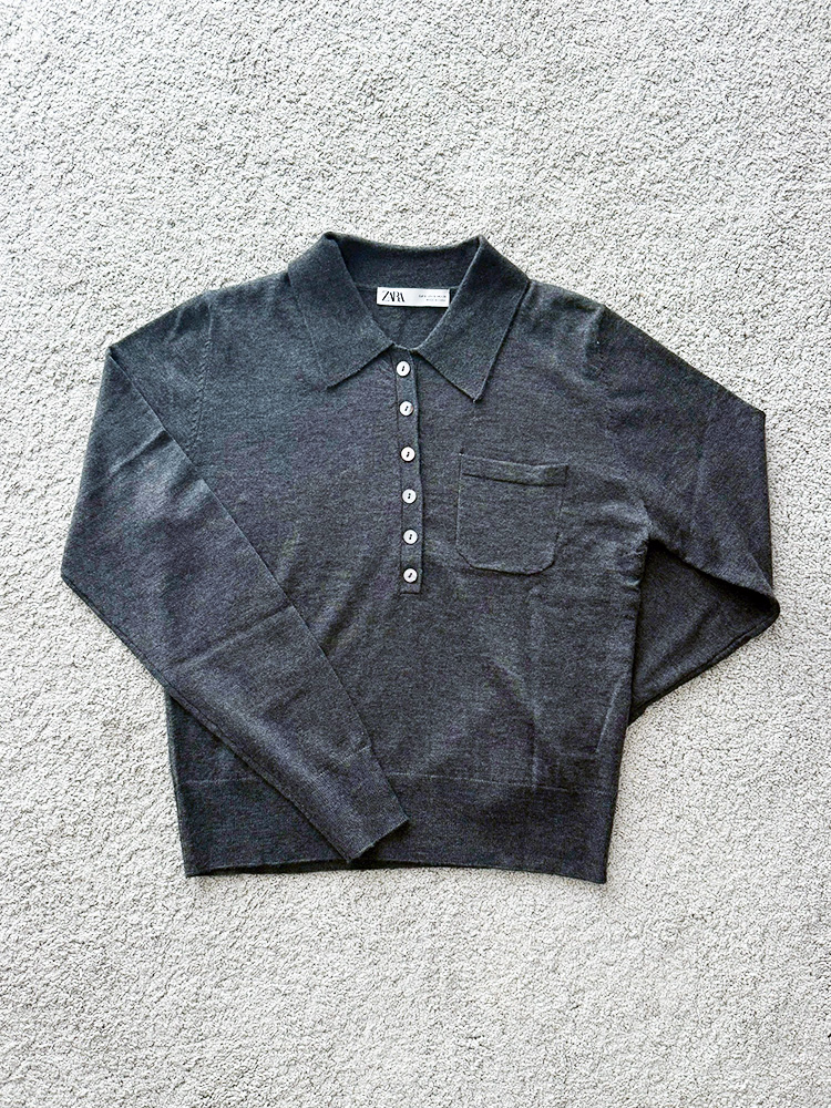 ZARAのグレーポロニット