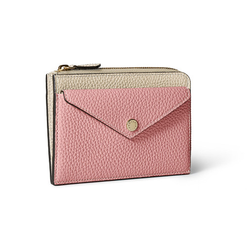 エンベロープ ミニジップ ウォレット シュリンクレザー コーラルピンク