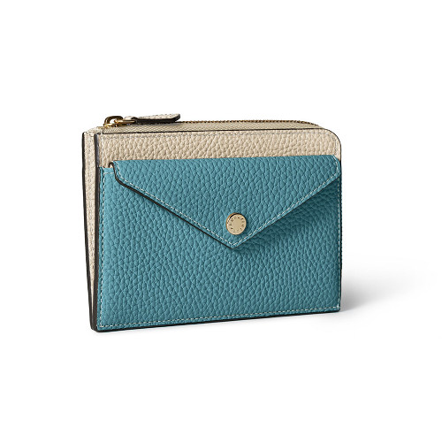エンベロープ ミニジップ ウォレット シュリンクレザー ブルーシアン
