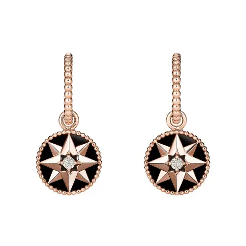 「ローズ デ ヴァン」イヤリング（PGｘDIAｘオニキス）