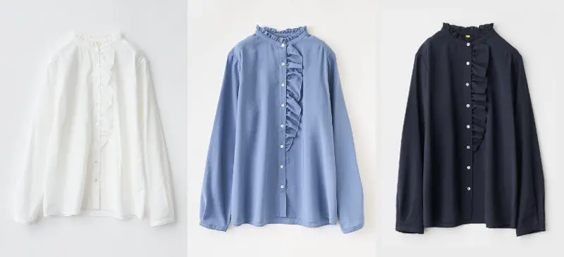 レーヨン混ローンフリルブラウス 無地