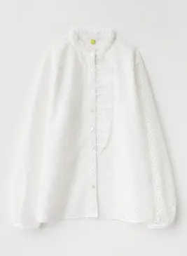 レーヨン混ローンフリルブラウス レース