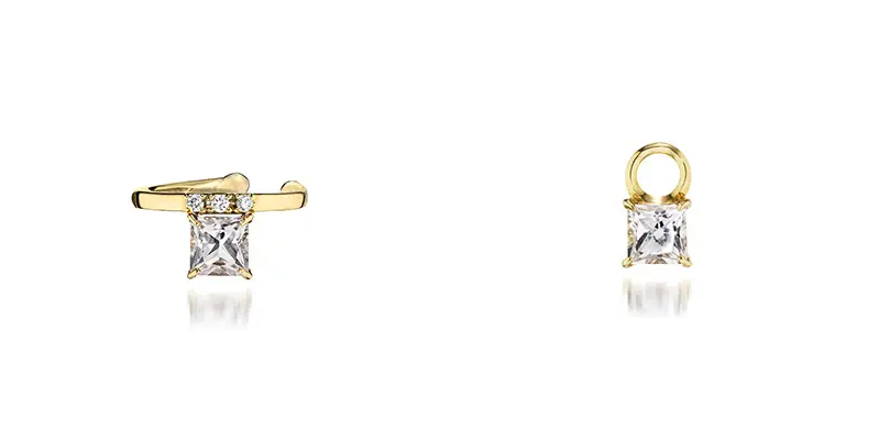 GLIMMER CLUSTERプリンセスカットイヤーカフ、ピアスチャーム