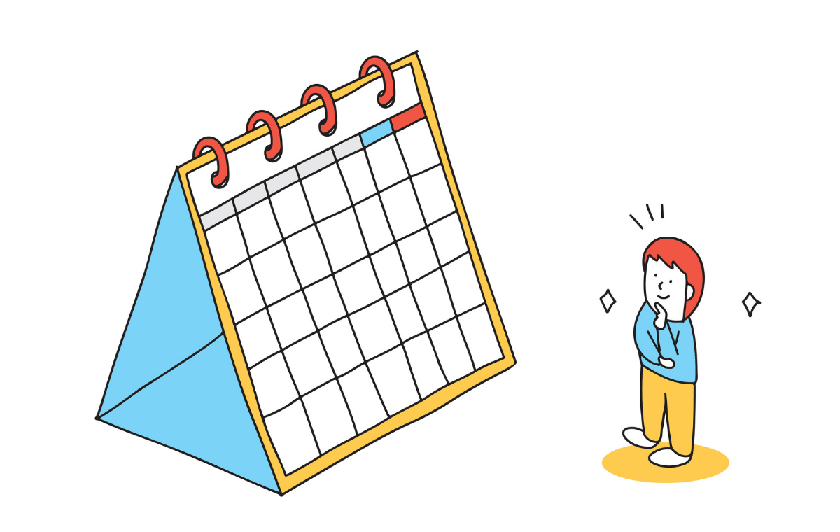 カレンダーを眺めている人のイラスト