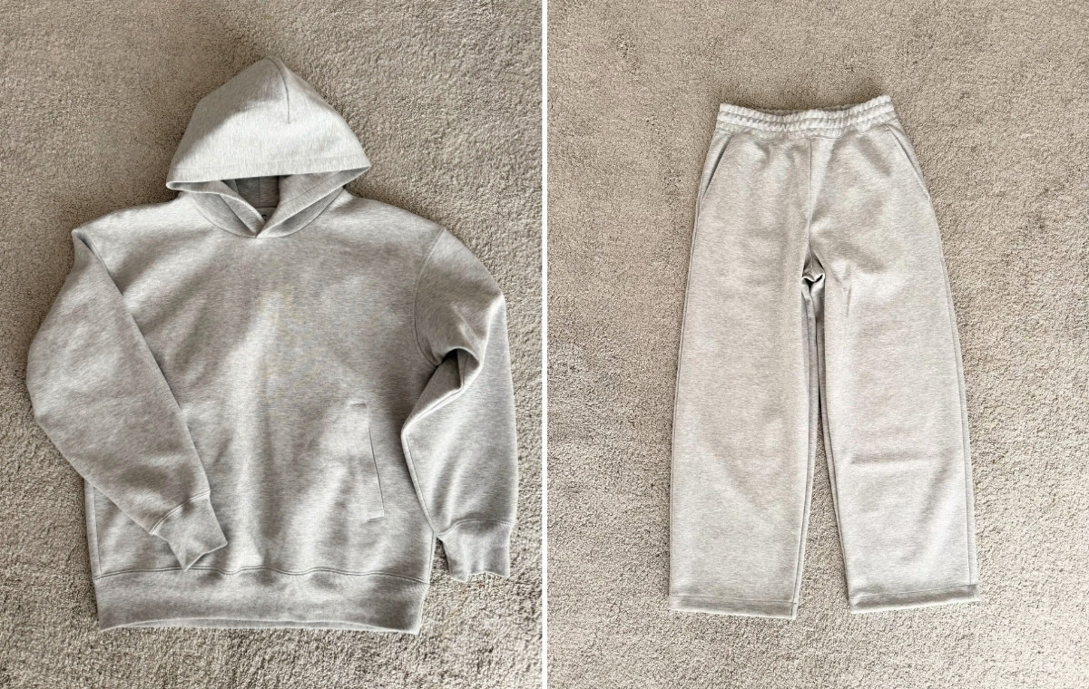 スウェットプルオーバーとスウェットワイドパンツの写真