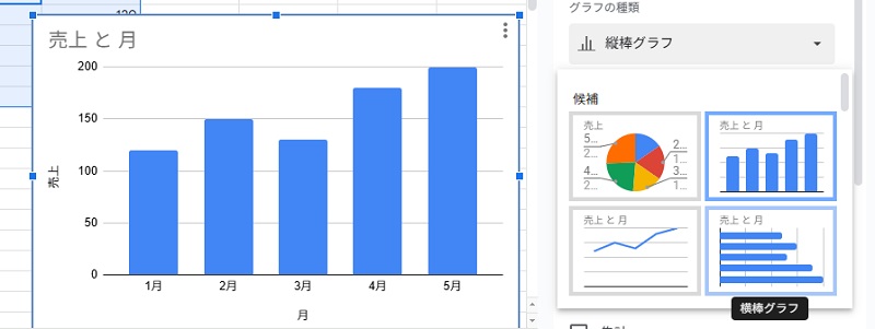 棒グラフの選択画面