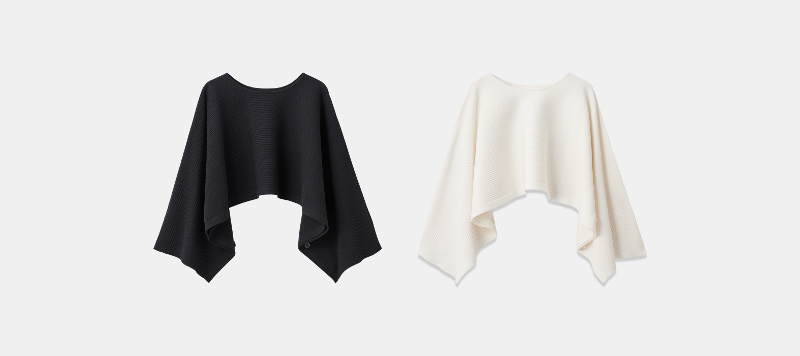 コットンブレンドニットケープ ブラック、ホワイト