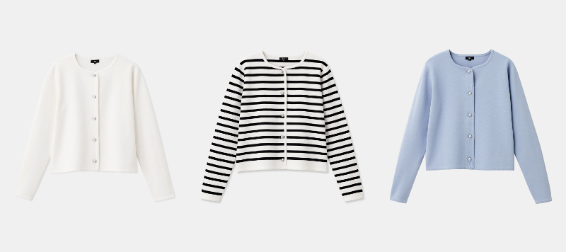 コットンブレンドカーディガン ホワイト、ボーダー、ブルー、ネイビー、ナチュラル