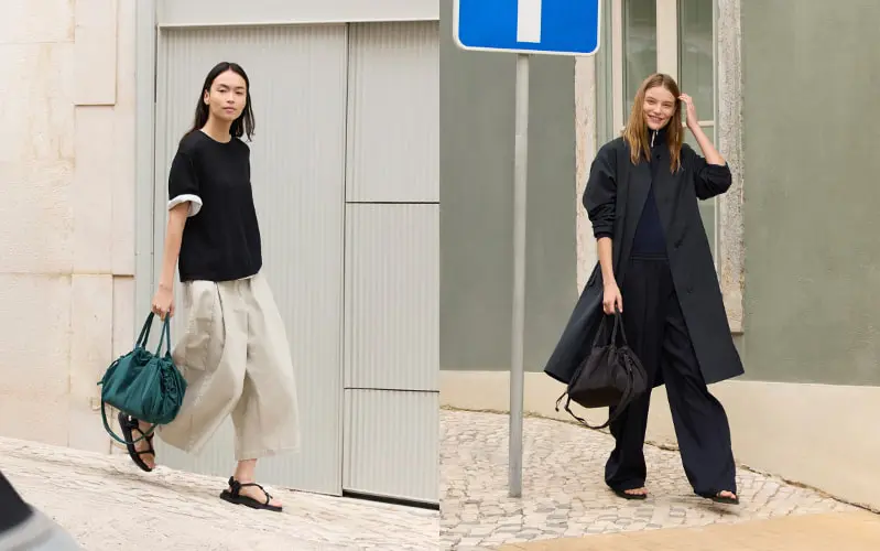 Tシャツとパンツのコーディネート、コートとジップアップニットとパンツのコーディネート