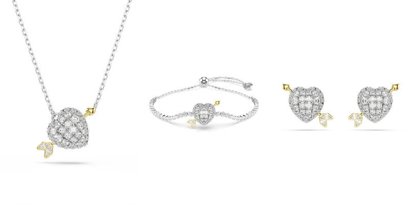 矢が刺さったハートのネックレス、ブレスレット、ピアス