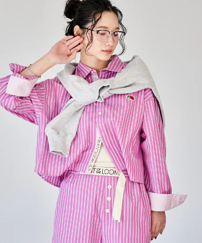 別注 マルチカラー 長袖ショートシャツ/ストライプシャツ